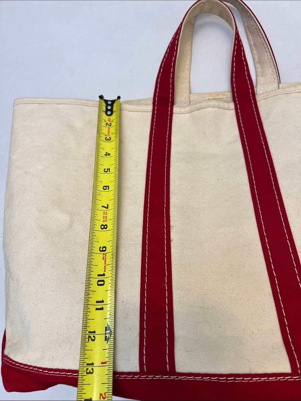RARE 1970’s VINTAGE RETRO L.L.BEAN CREAM CANVAS TOTE WITH RED TRIM & BOTTOM - Picture 14 of 16